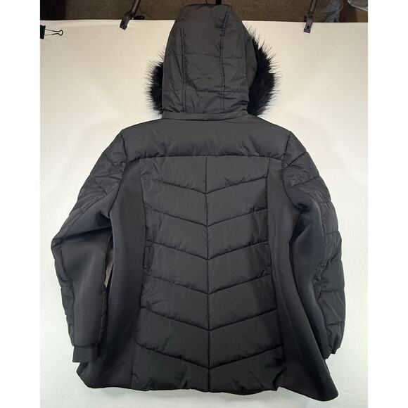 London Fog Womens Coat Black XXL Puffer Faux Fur Detachable Hood Jacket - Picture 4 of 9